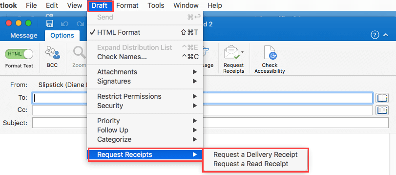 how to request read reciept in outlook for mac 2016